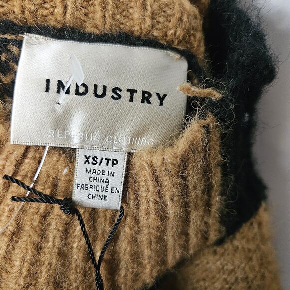 Industry Wool Blend Knit Checkered Sweater Women's XS Black & Tan Minimalist - Picture 6 of 8
